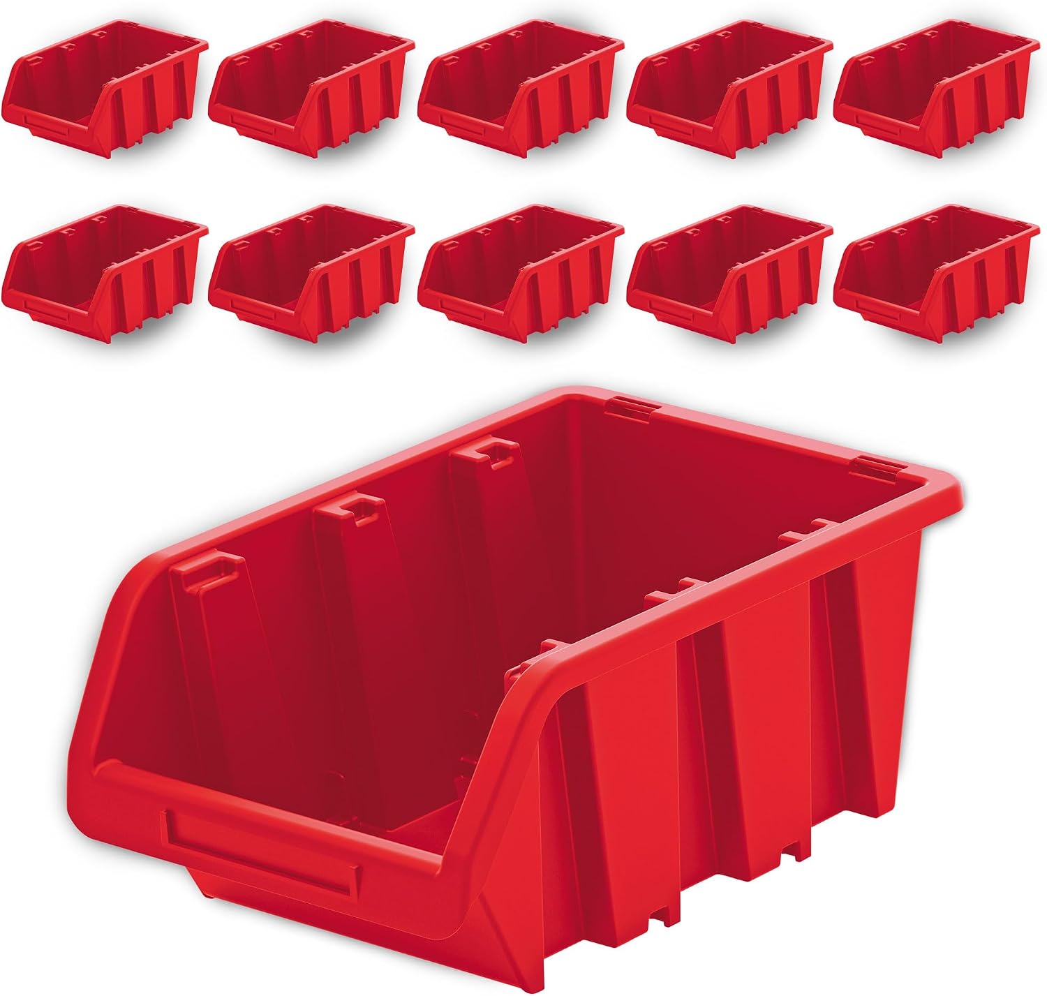 Aufbewahrungsboxen – 10er-set – Pp-kunststoff – Stapelbar Und Zur Wandmontage – Für Werkstatt Und Garage – Rot – 29 X 20 Cm