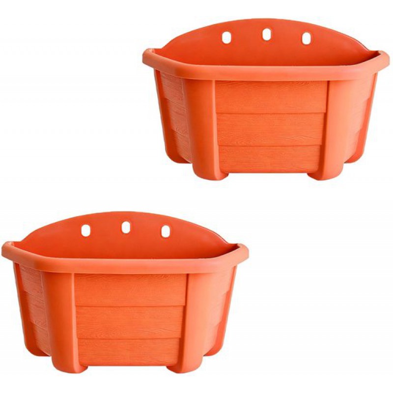 Wandblumentöpfe Aus Kunststoff – 22 Cm – Vintage-stil – Ideal Für Balkone, Zäune Und Gärten – Ziegelrot – 2er-set