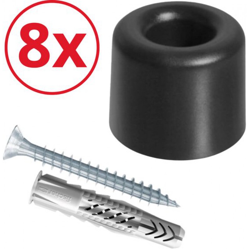 Runder Schwarzer Türstopper (8er-set) – Türstopper – Inkl. Befestigungsmaterial – Türstopper – Runder Schwarzer Türstopper – Türstopper – 8er-set