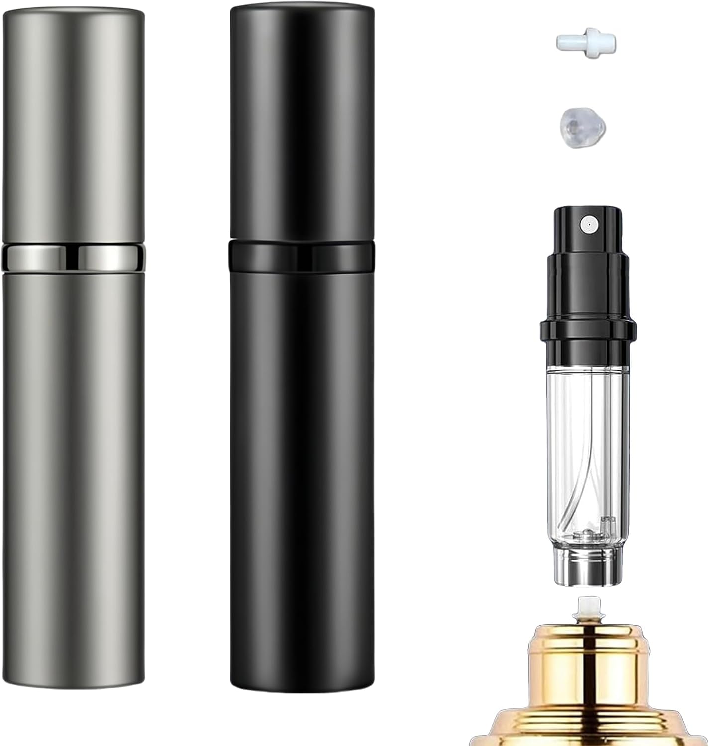 Leerer Parfümzerstäuber – 2 Stück – Aluminium – Nachfüllbar Ohne Trichter – Reisegröße Für Damen Und Herren – 5 Ml Schwarz/grau