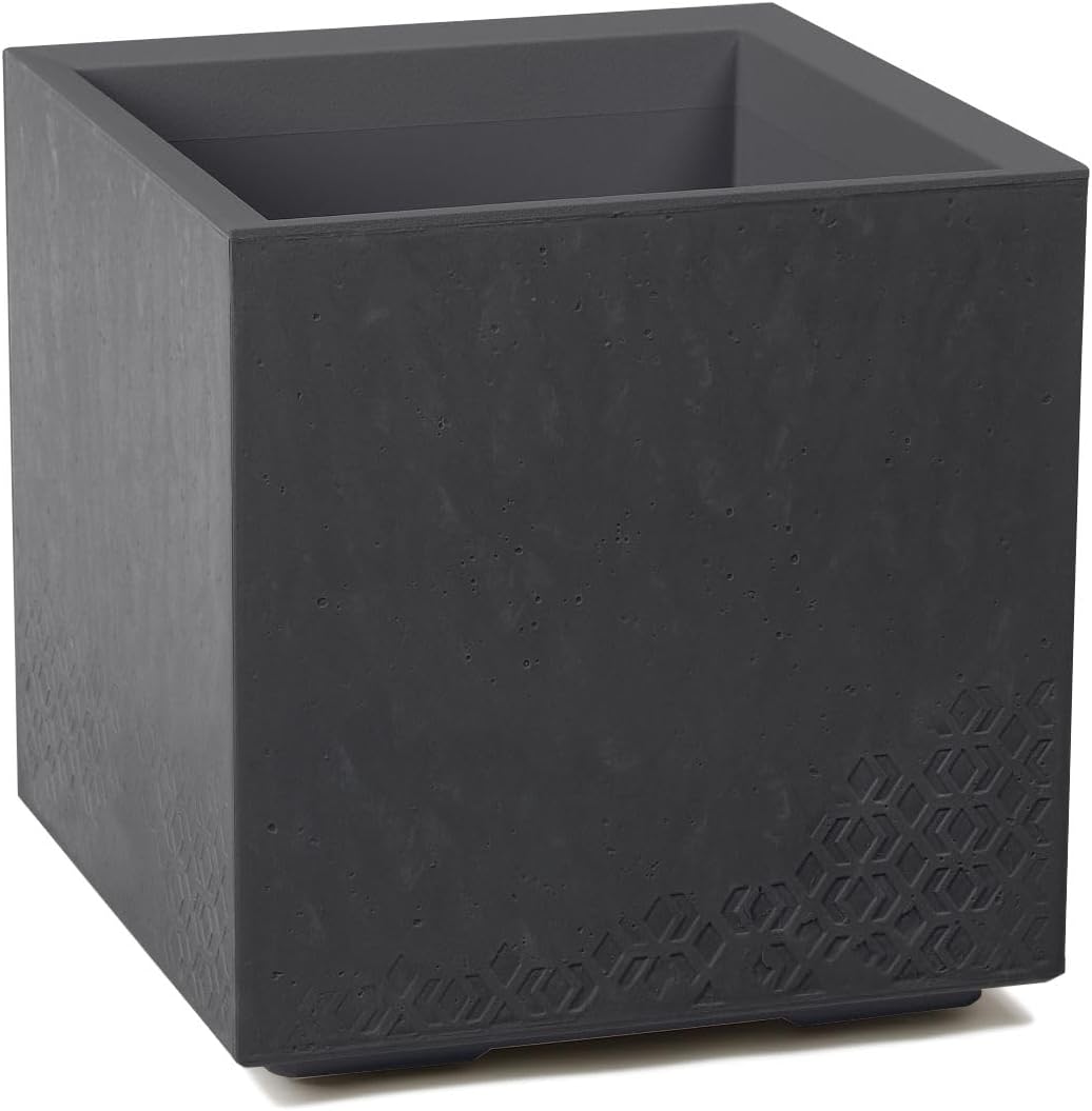 Quadratischer Pflanzkübel 40 Cm – 36 L – Kunststoff In Betonoptik – Mit Rollen Und Wasserablauf – Für Den Innen- Und Außenbereich Geeignet – Schwarz