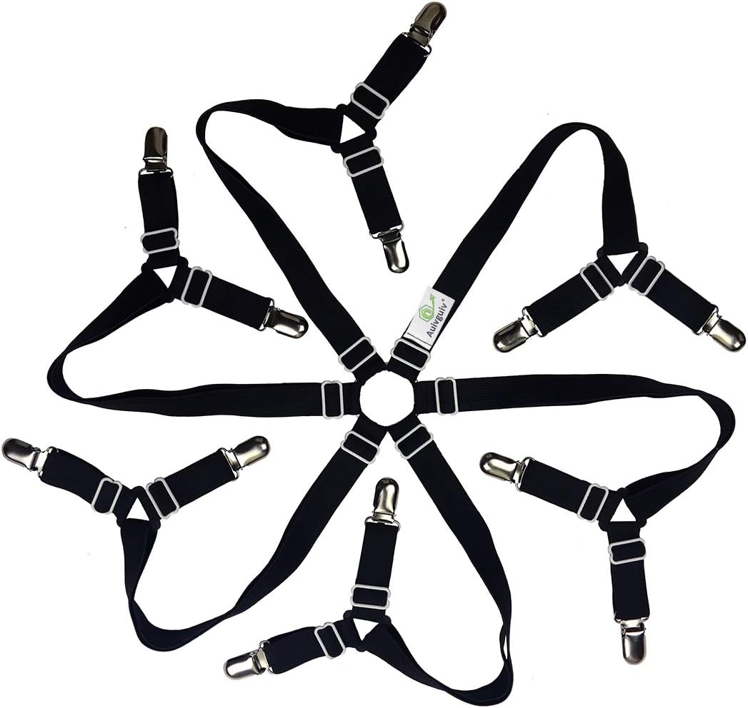 Spannbettlaken-befestigungsbänder – 6 Metallclips – Verstellbares Gummiband, Schwarz – Für Runde Und Eckige Matratzen