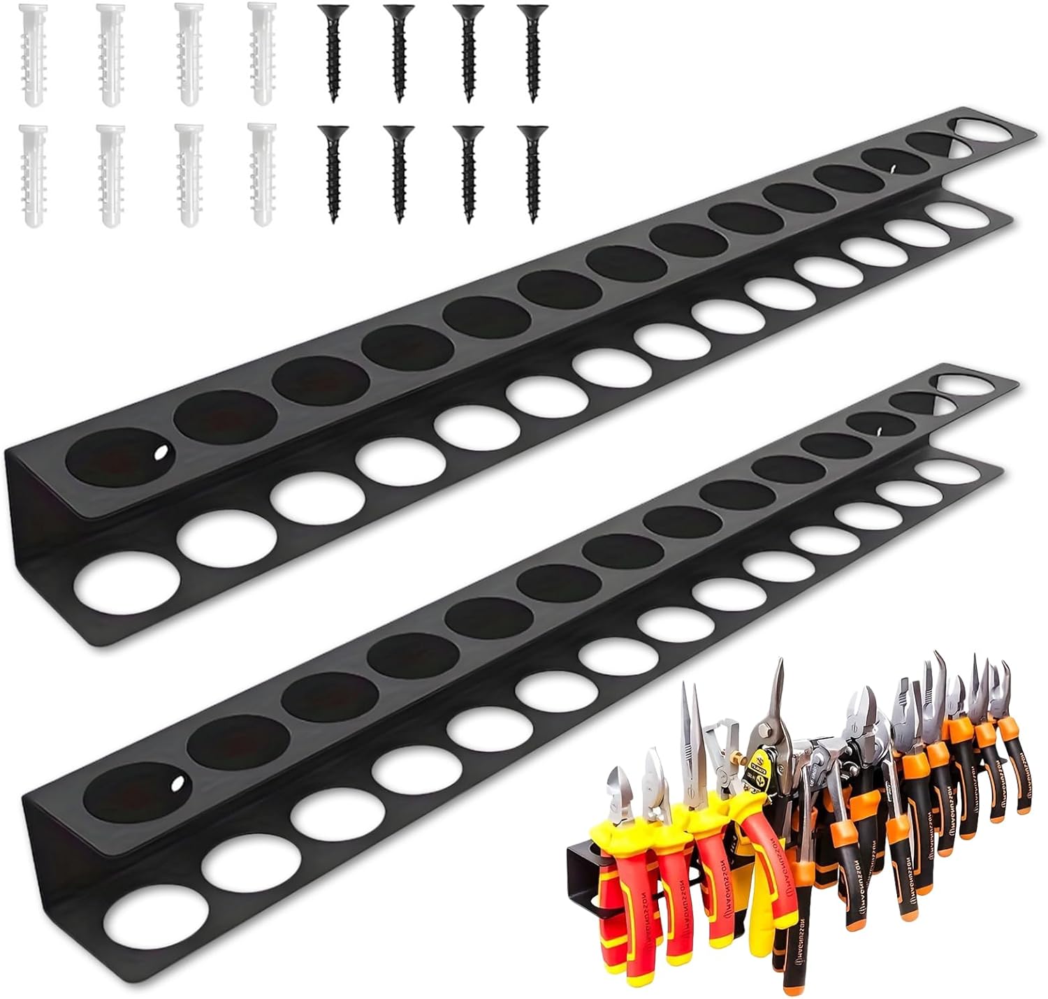 Werkzeughalter – 2er-set – Kohlenstoffstahl – 14 Löcher – Für Schraubendreher Und Zangen – Werkstatt Und Garage – 40 Cm, Schwarz
