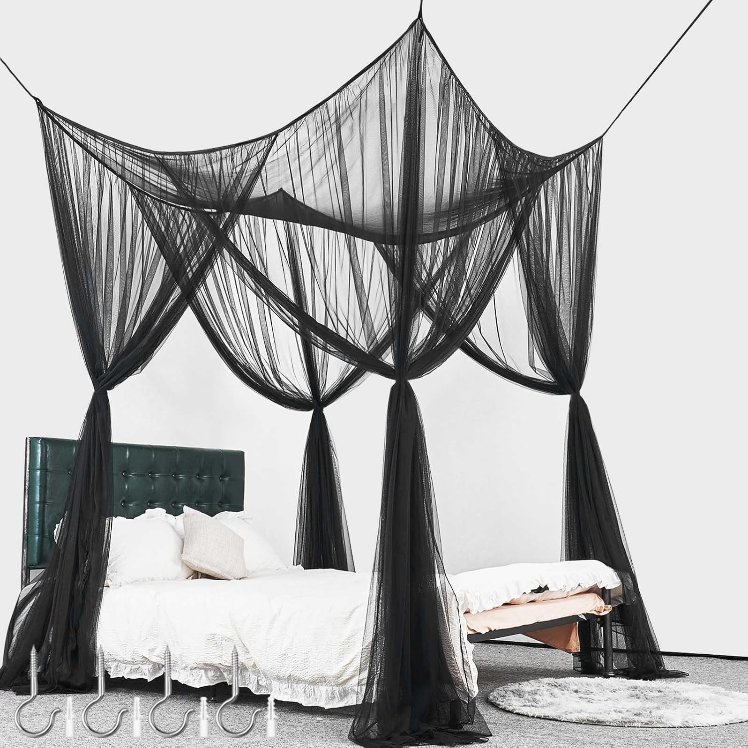 Hängendes Moskitonetz – 1 Set – Schwarzes Polyester – 4 Eingänge – Für Doppelbetten Und Camping – 190 X 210 X 240 Cm