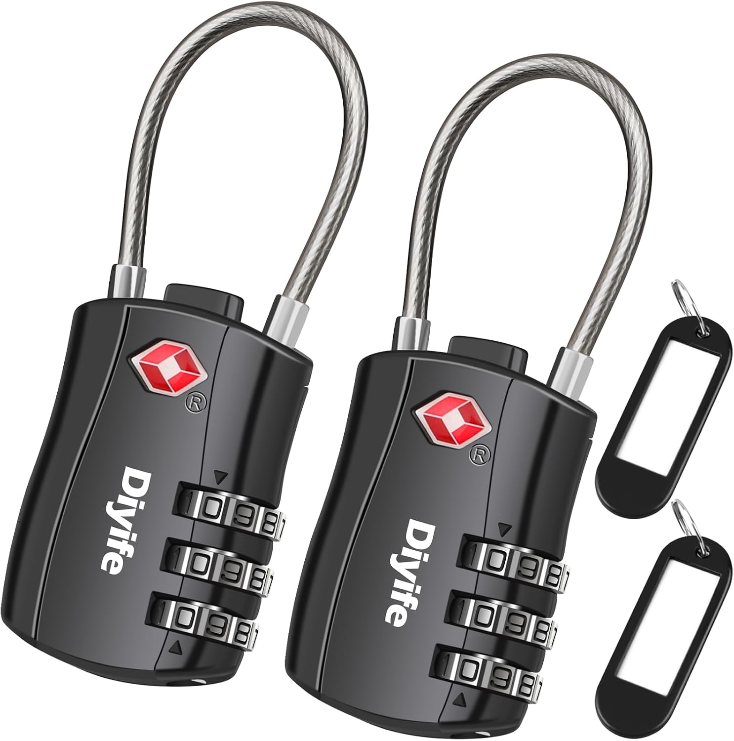 Tsa-reiseschloss – 2er-pack – Zinklegierung – 3-stellige Zahlenkombination – Koffer, Rucksack – Schwarz