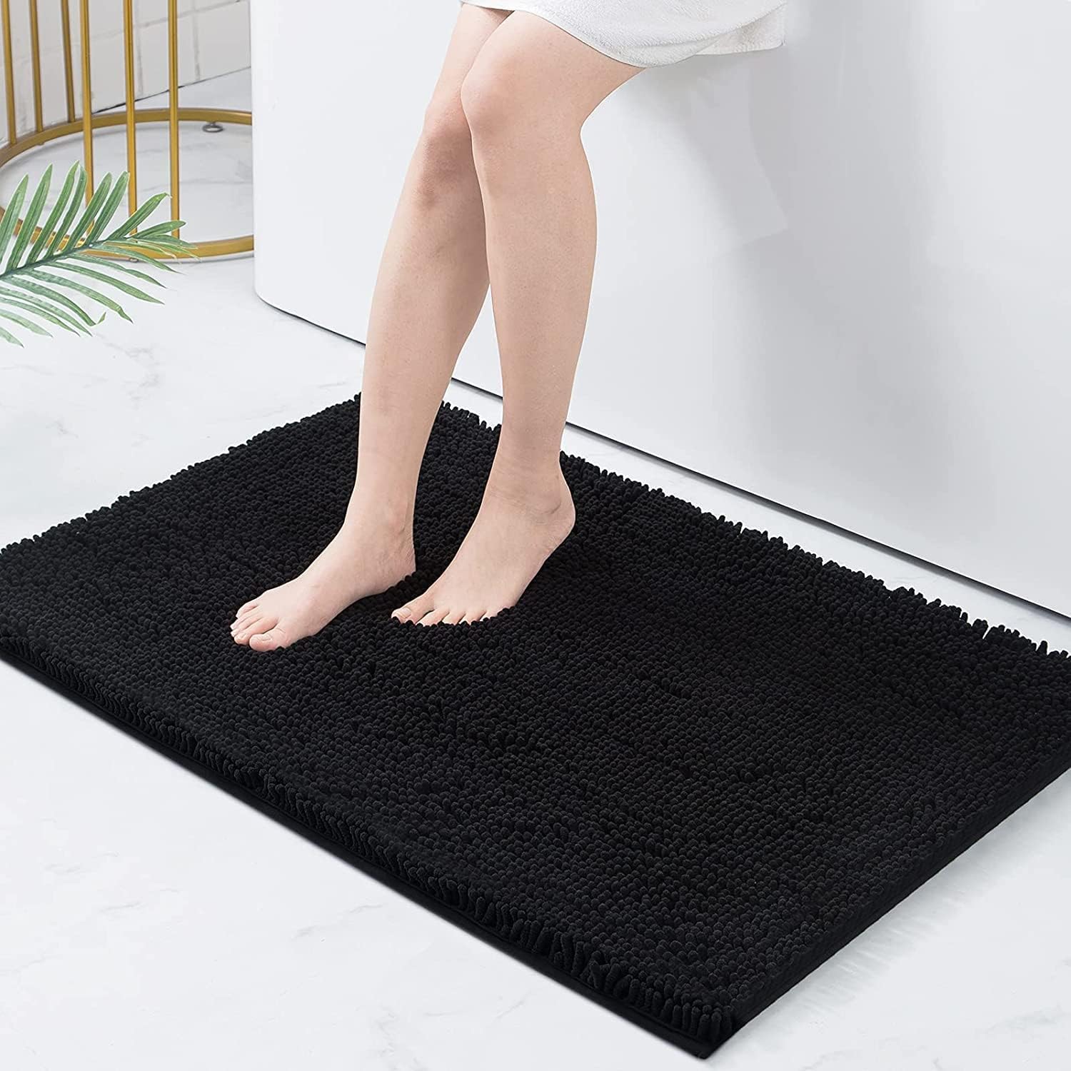 Badematte – 1 Stück – Chenille-mikrofaser – Rutschfest Und Saugfähig – Für Dusche/badezimmer – 60 X 90 Cm – Schwarz