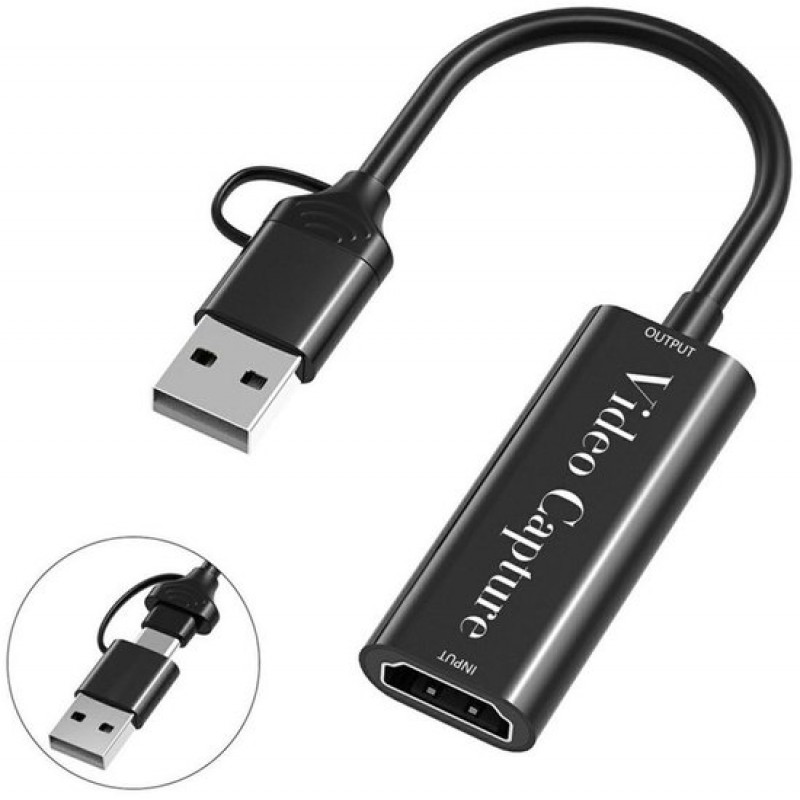 Hdmi-zu-usb-a- Und Usb-c-videoaufnahmekarte – 4k-eingang – 1080p/60hz – Adapter – Aluminium – Für Pc Und Mac – Schwarz