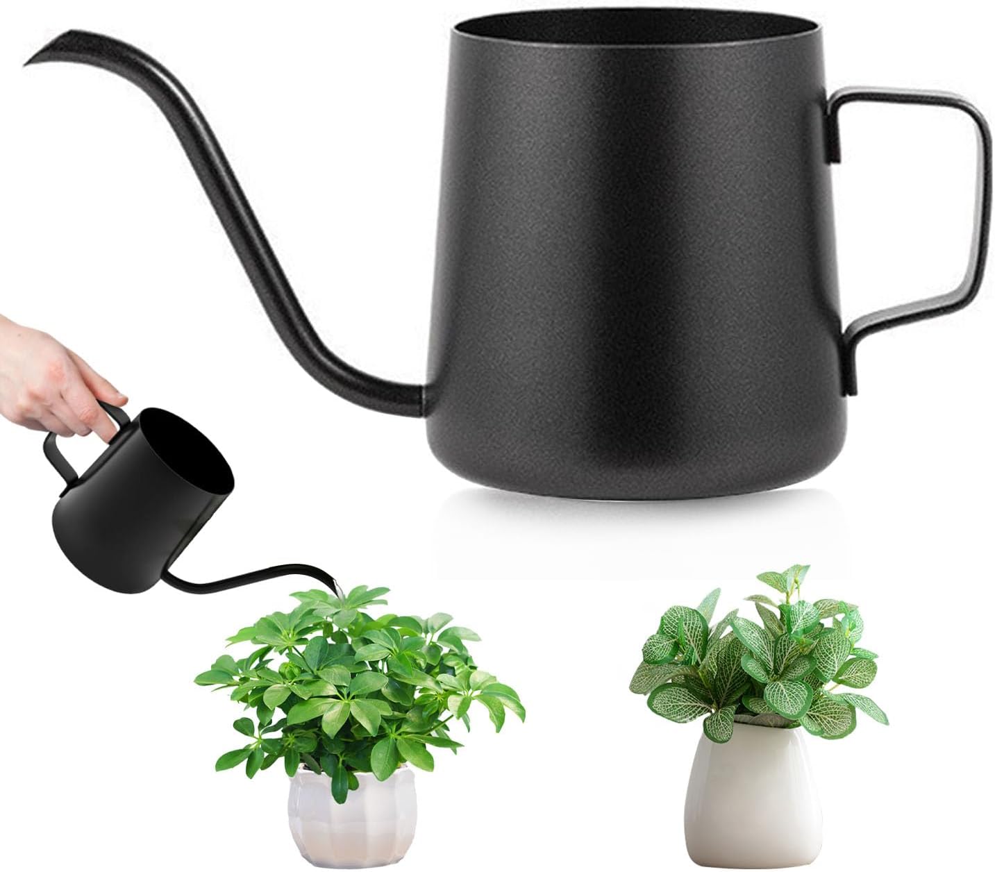 Schwarze Gießkanne – Kleine Gießkanne Für Zimmerpflanzen – 350 Ml – Mini-gießkanne Aus Edelstahl – Langer Ausguss – Gartengießkanne Für Zuhause, Bonsai Und Blumen Im Freien