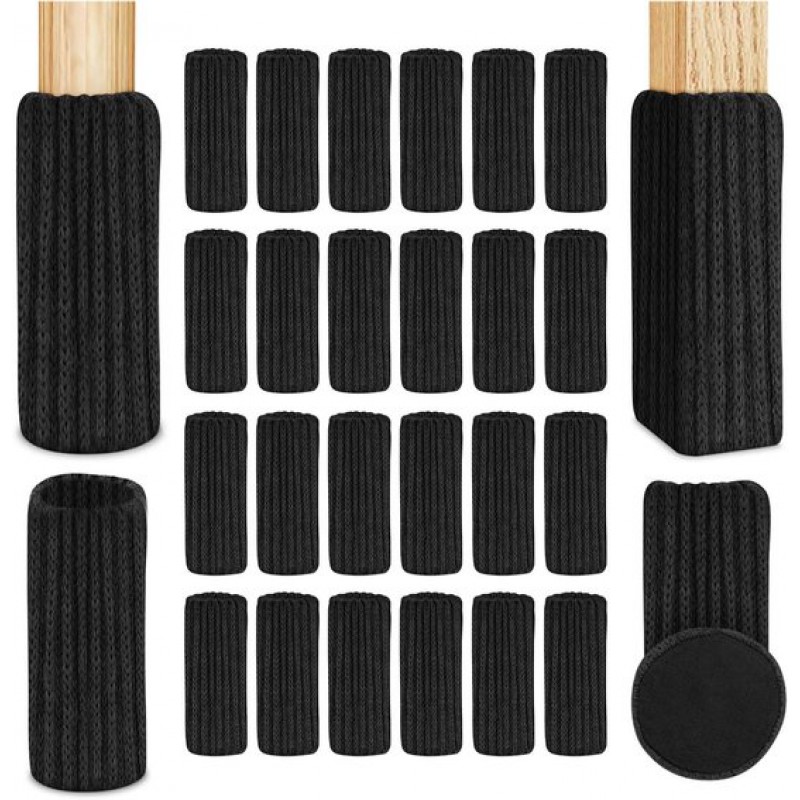 Schwarze, Gestrickte Filz-stuhlsocken – Rutschfester Schutz Für Böden, Kratzer Und Geräusche – 24er-packung