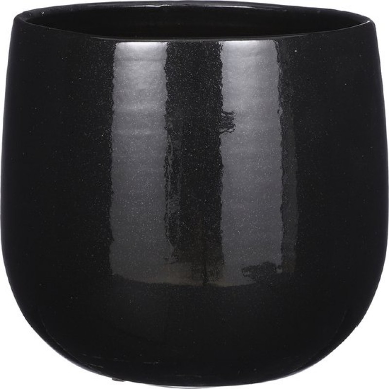 Blumentopf/pflanztopf – Keramik – Schwarz – Leicht Gesprenkelt – Durchmesser 25 X Höhe 20 Cm