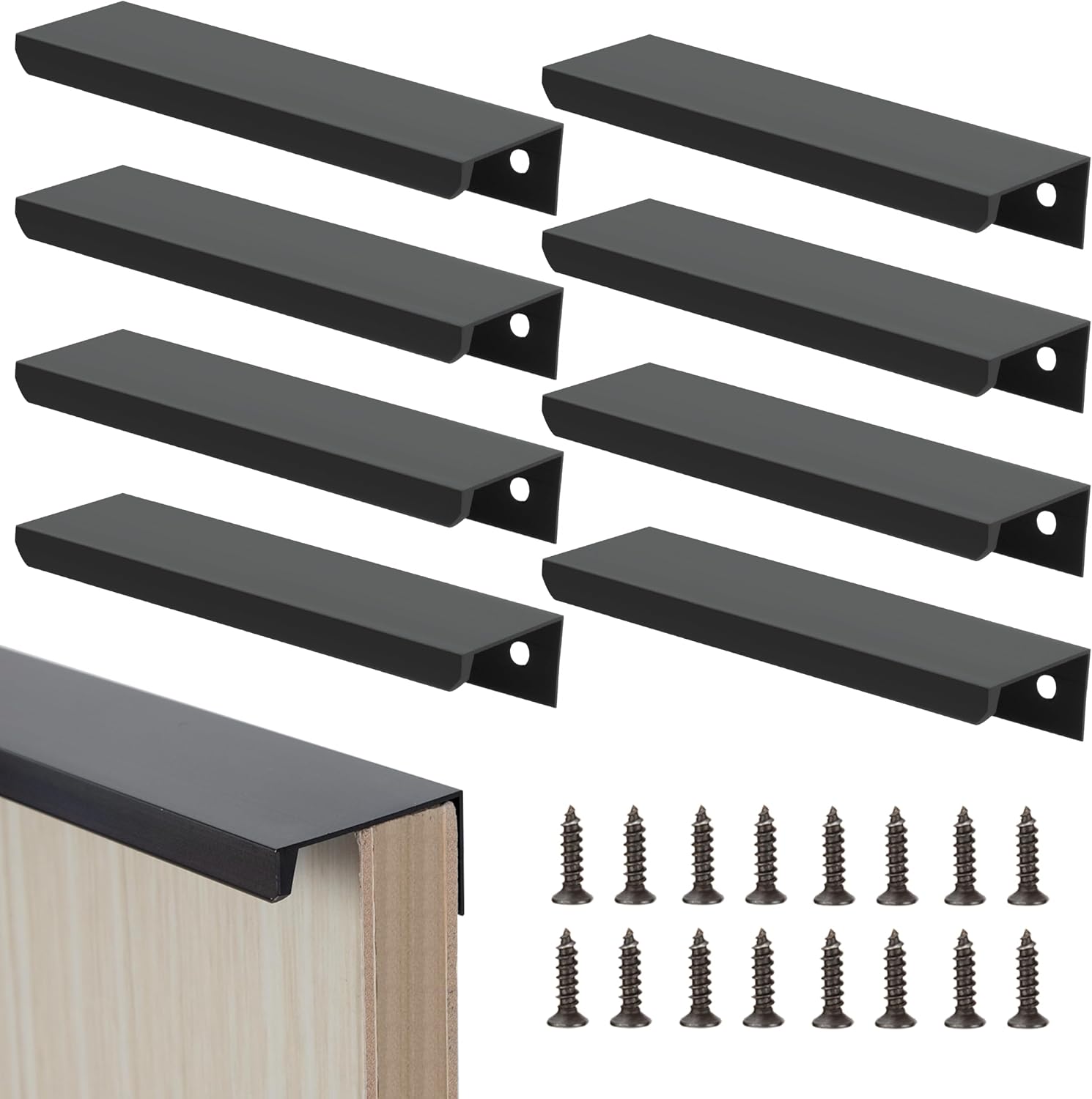 Unsichtbare Schwarze Möbelgriffe 150 Mm Für Schränke Und Küchen - 8 Stück Mit Schrauben Für Türen Und Schubladen