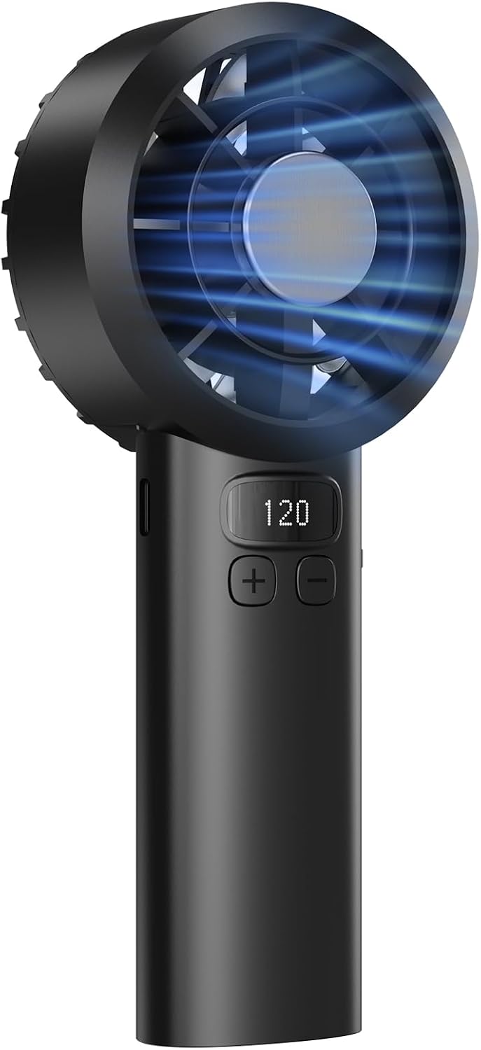 3000mah Usb-wiederaufladbarer Taschenventilator - Persönlicher Ventilator Mit Led-anzeige, 5 Geschwindigkeitsstufen Und Sicherheitsverriegelung - Für Büro, Schlafzimmer, Outdoor, Camping (schwarz)