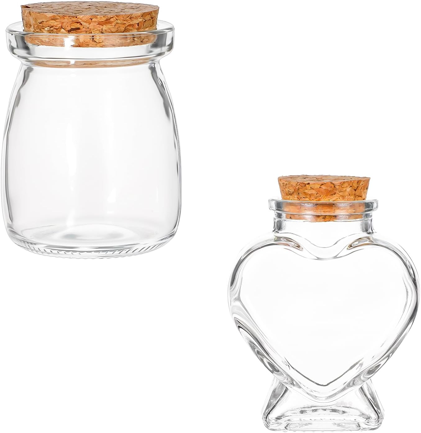 Set Mit 2 Glasflaschen – Herz Und Mini – Mit Korken – Dekoration Für Hochzeitsfeiern – Klar