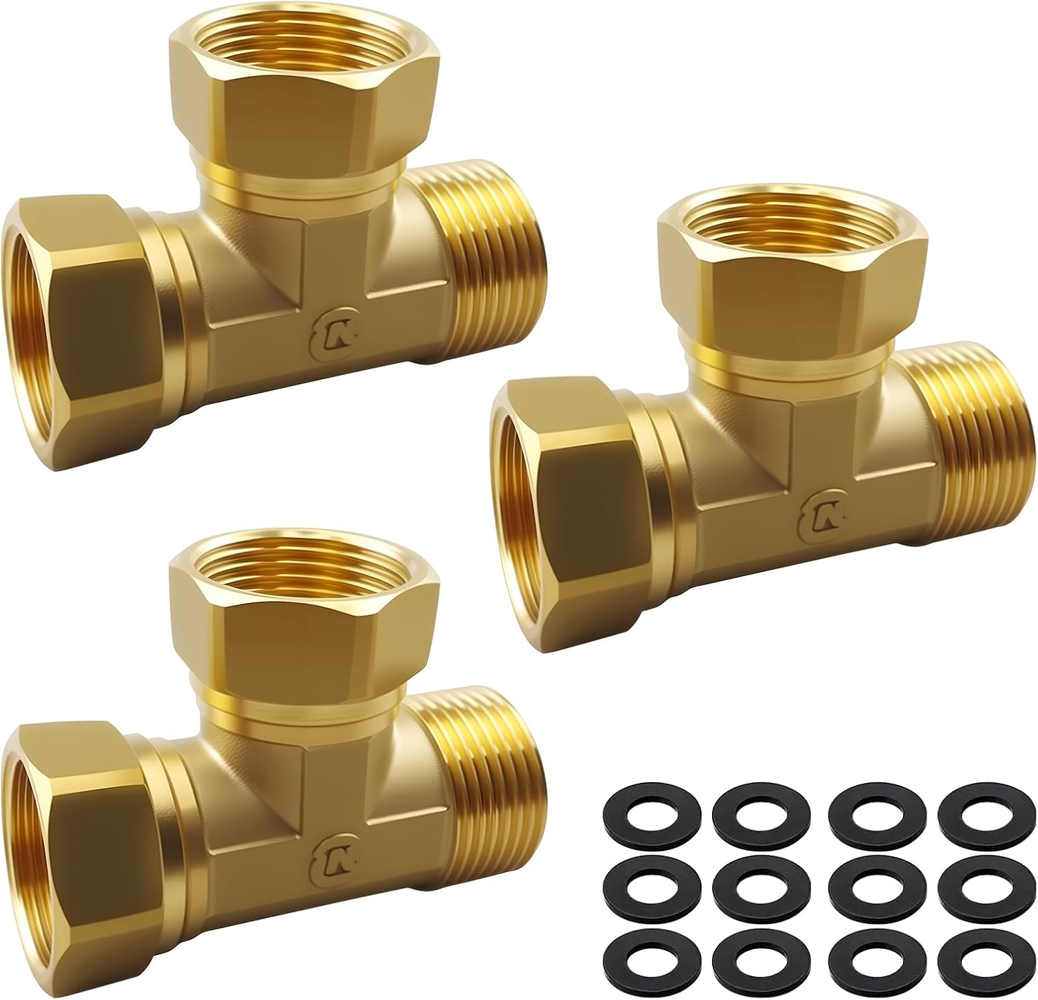T-stück – 3-teilig – Messing – 3/4-zoll-gewinde – Für Wasser- Und Gartenschläuche – Gold