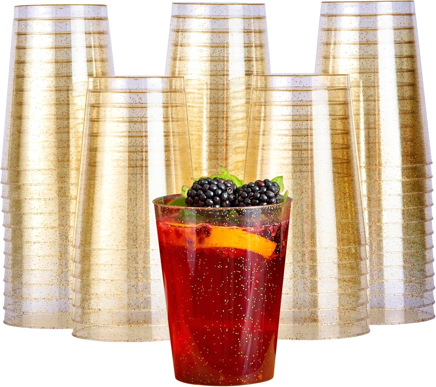 50 Robuste Kunststoffbecher Mit Goldglitzer Für Geburtstage, Hochzeiten Und Partys, 285 Ml / 10 Oz – Elegant, Stabil Und Wiederverwendbar