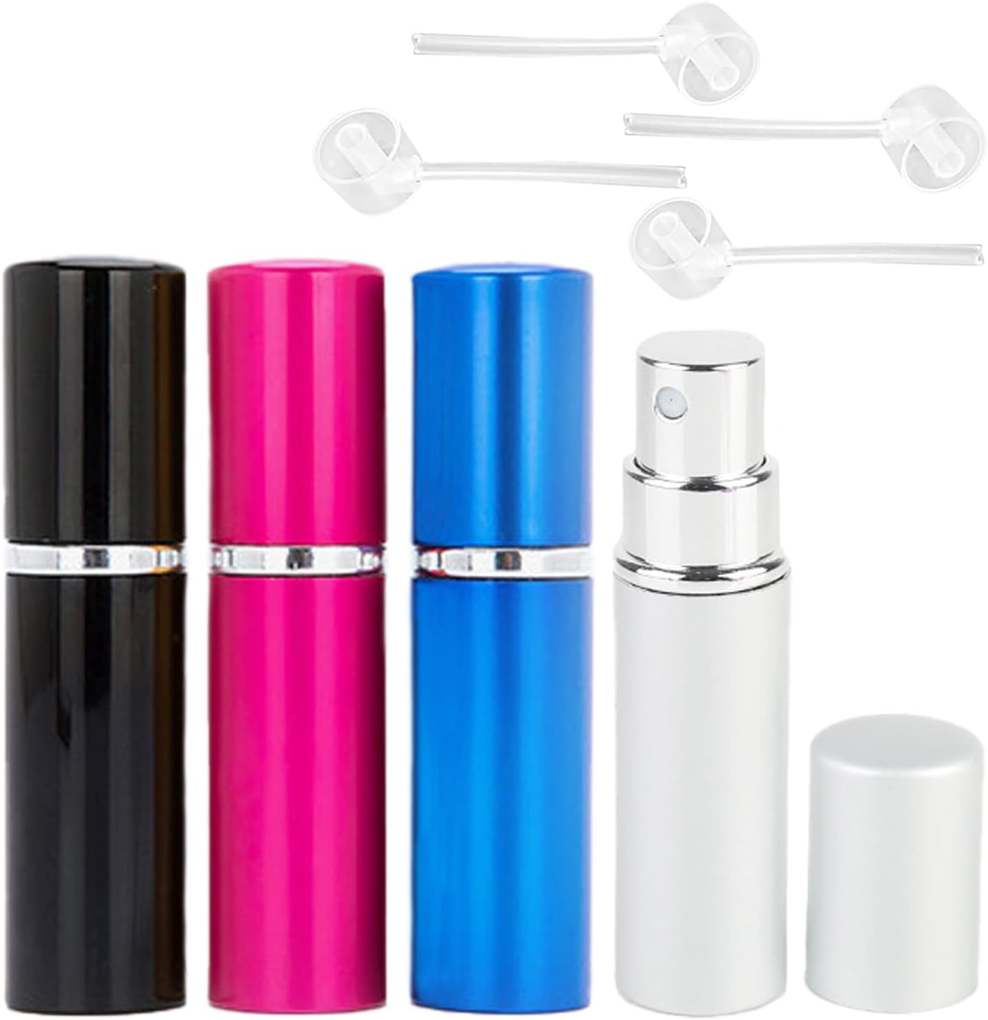Parfümzerstäuber – 4-teilig – Glas Und Aluminium – Nachfüllbar (10 Ml) – Reisegröße Für Damen Und Herren – Schwarz, Weiß, Rosa, Rot, Silber
