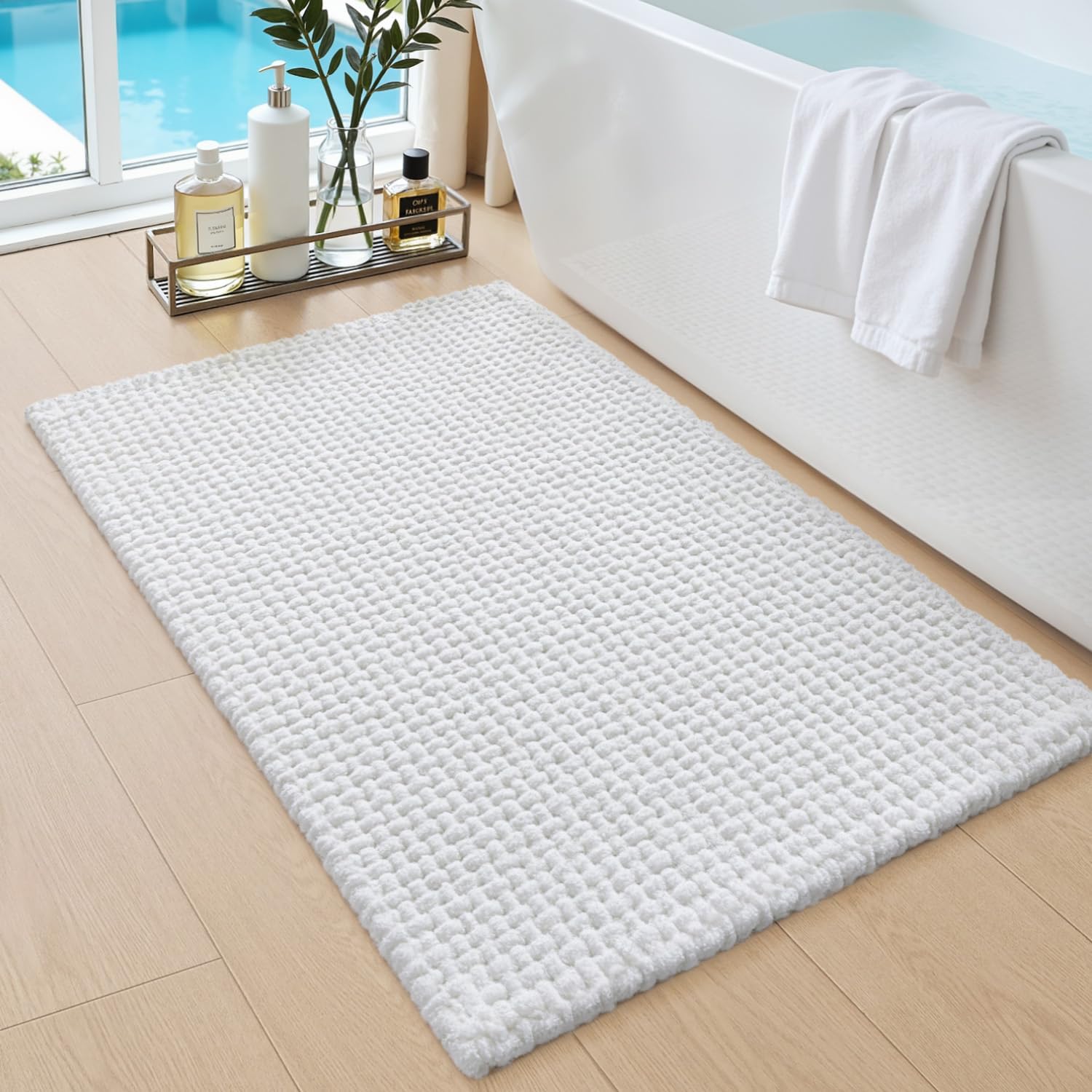 Badematte – 1 Stück – Chenille – Super Saugfähig Und Rutschfest – Für Dusche Und Badewanne – 40 X 60 Cm, Weiß