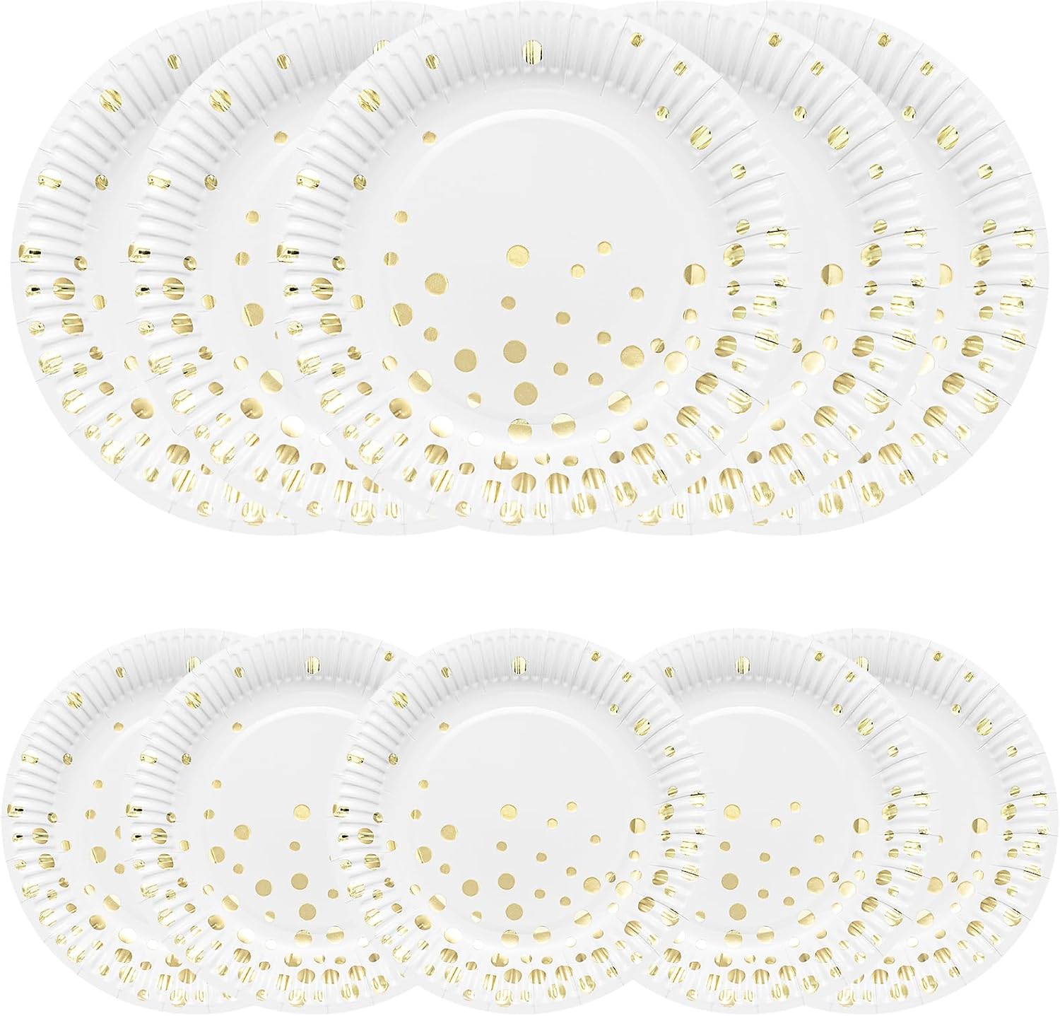 Pappteller, 50er-packung, Weiß Mit Goldfolie, 23 Cm Pappteller Und 18 Cm Dessertteller. Einweg-pappteller.