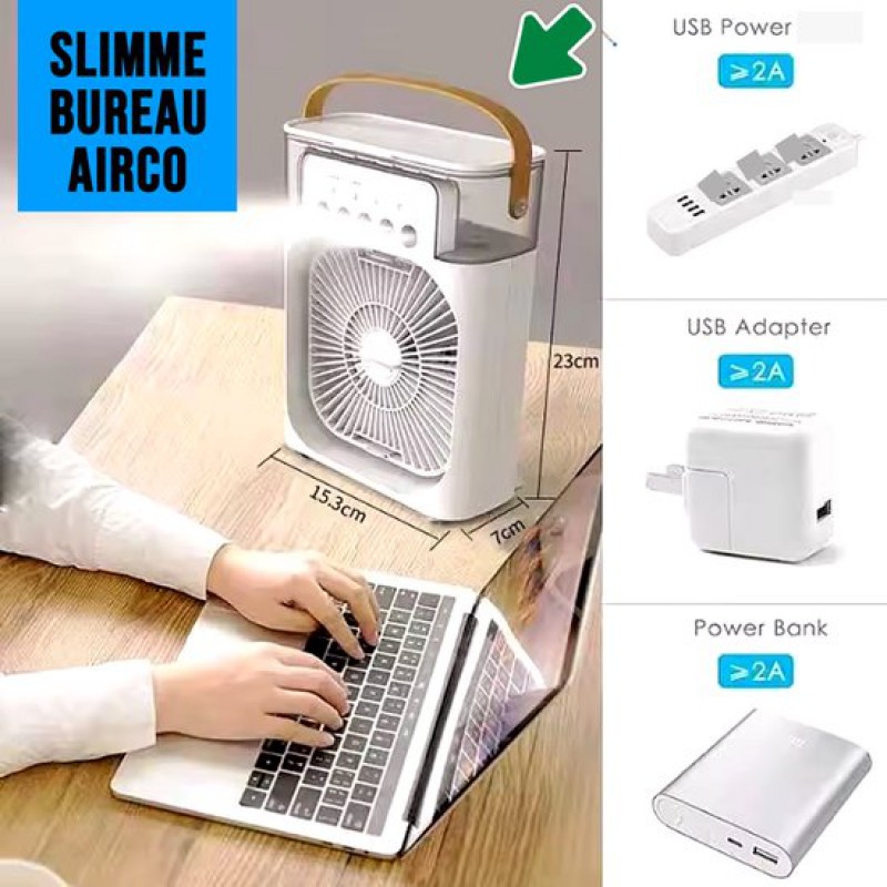 ® Mini-tischventilator Mit Klimaanlage – Tragbarer Usb-luftbefeuchter – Tischventilator Und Luftkühler – 3 Geschwindigkeitsstufen Und Kühlelement – Weiß