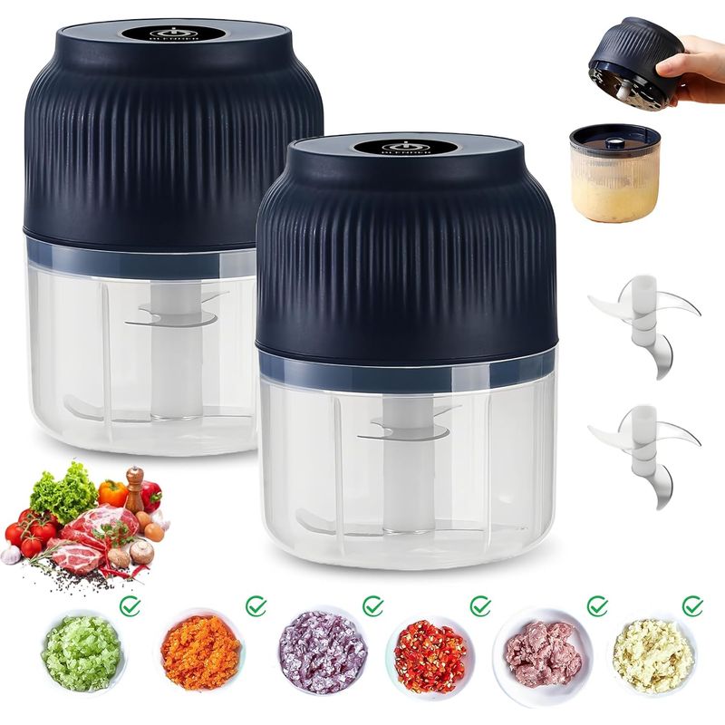 Mini Hachoir Électrique, Hachoir À 300ml Avec Batterie, Accessoire De Cuisine Avec Usb, Émince-ail, Émince-oignon, Pour Oignons, Légumes, Fruits, Noix (bleu)
