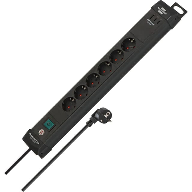 Steckdosenleiste Premium-line 6fach Kabel-l.3m Schwarz M.2x Usb
