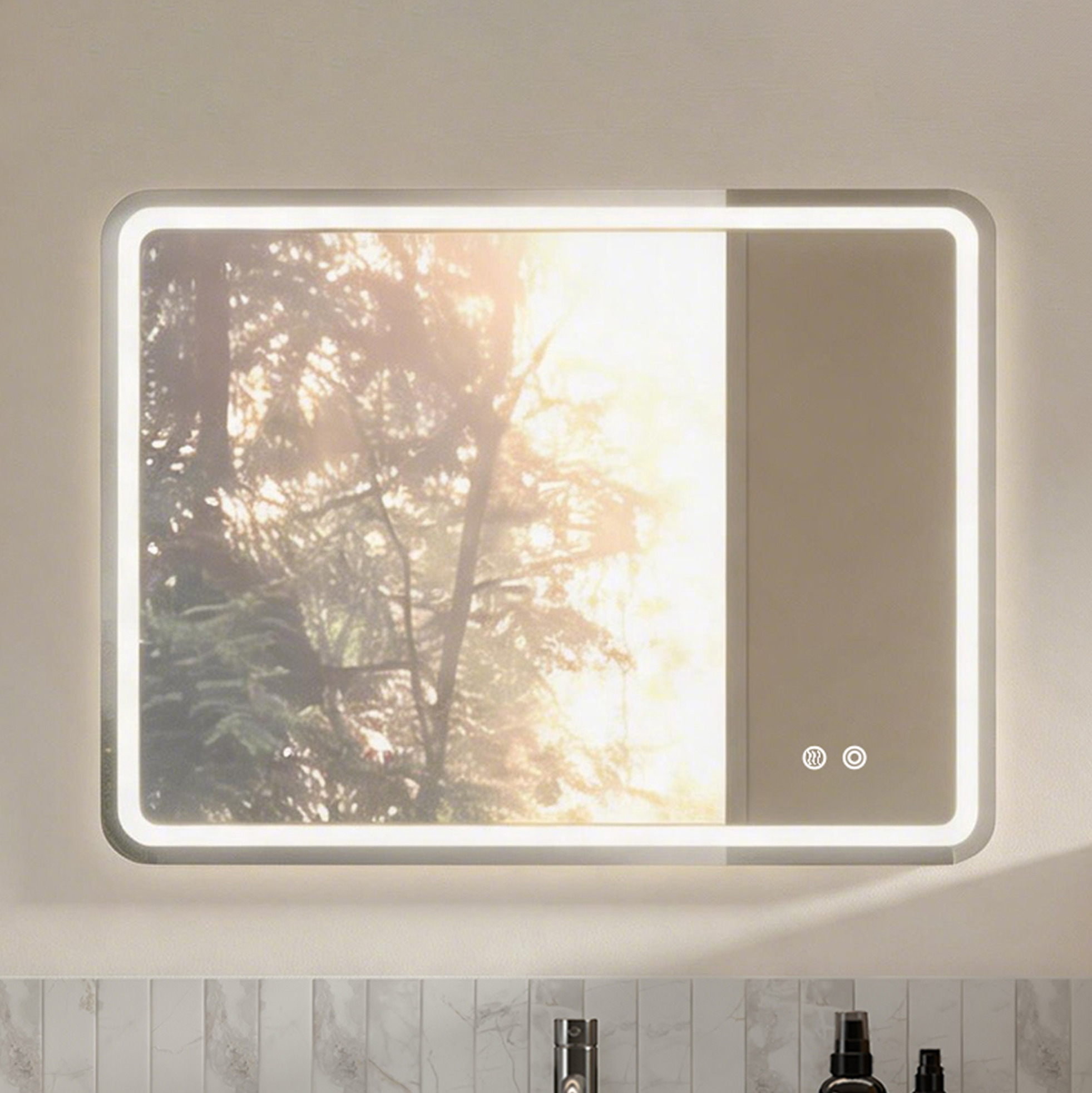 Badspiegel Mit Beleuchtung 60 X 80 Cm, Dimmbar, 3 Lichtfarben, Rahmenlos Okmyhome