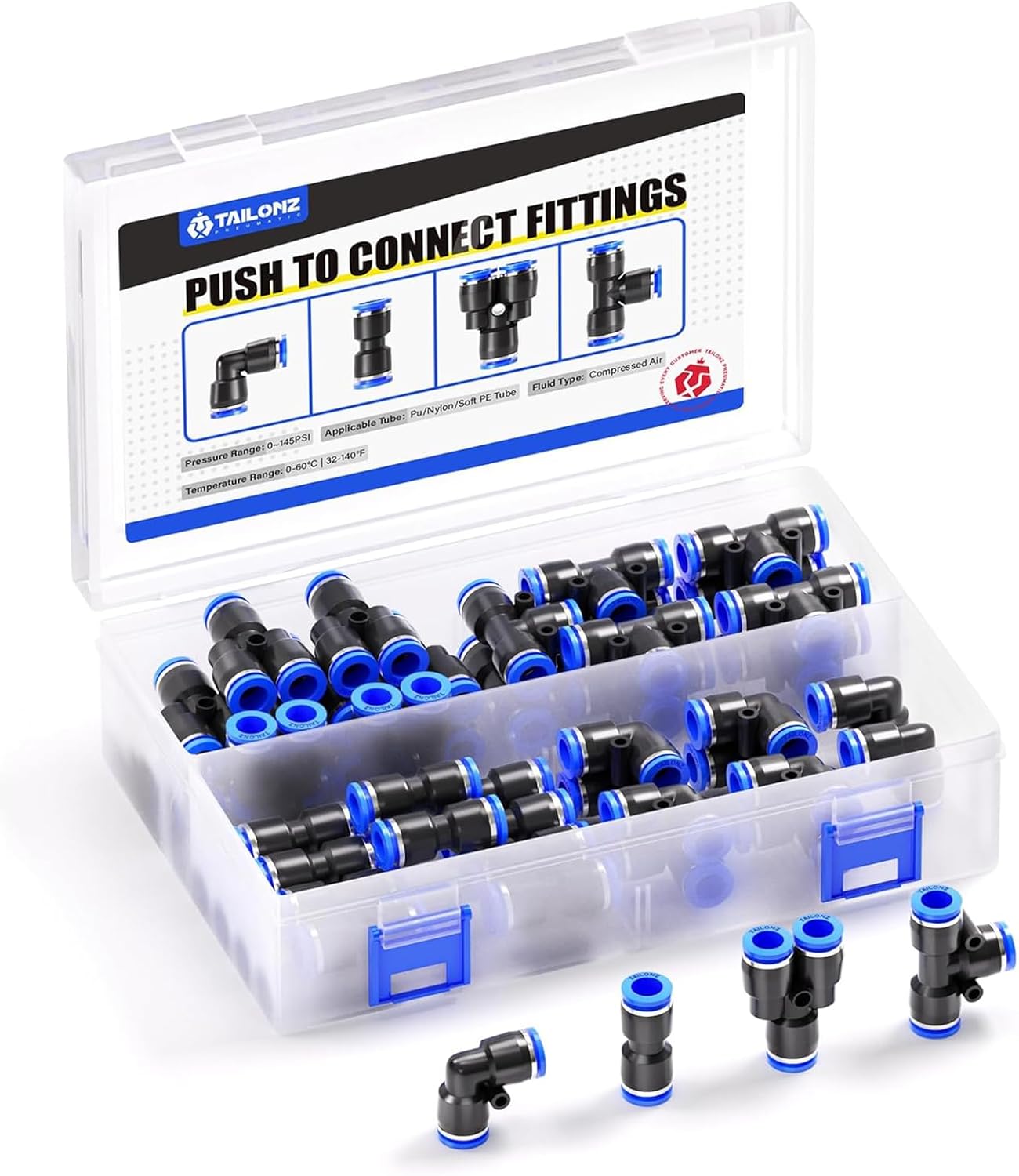 8-mm-pneumatikverschraubungen – 40-teiliges Set – Kunststoff – Steckverbindung – Für Pu-, Nylon- Und Pe-schläuche