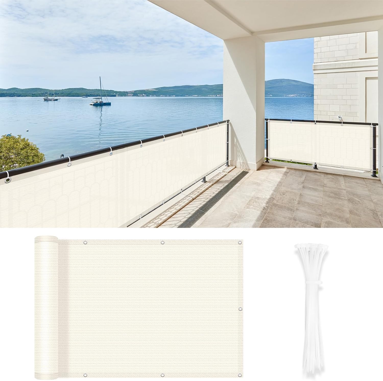 Sichtschutzwand – 1-teilig – Hdpe – Uv-schutz Und Sichtschutz – Balkon- Und Gartenzaun – 80 X 500 Cm, Creme