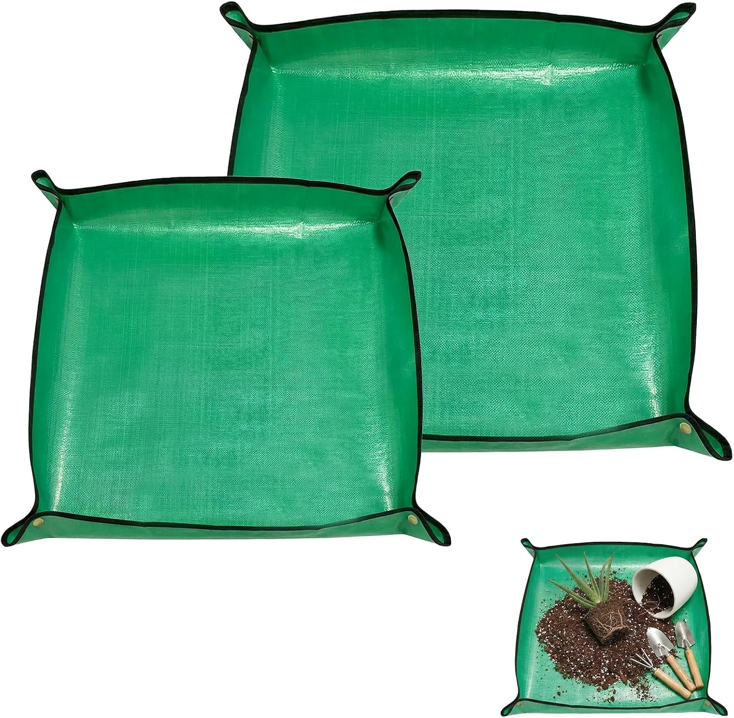 Pflanzmatten – 2er-set – Pe Und Pvc – Wasserdicht Mit Erhöhtem Rand – Für Gartenarbeit Und Sukkulenten – 100 X 100 Cm Und 68 X 68 Cm
