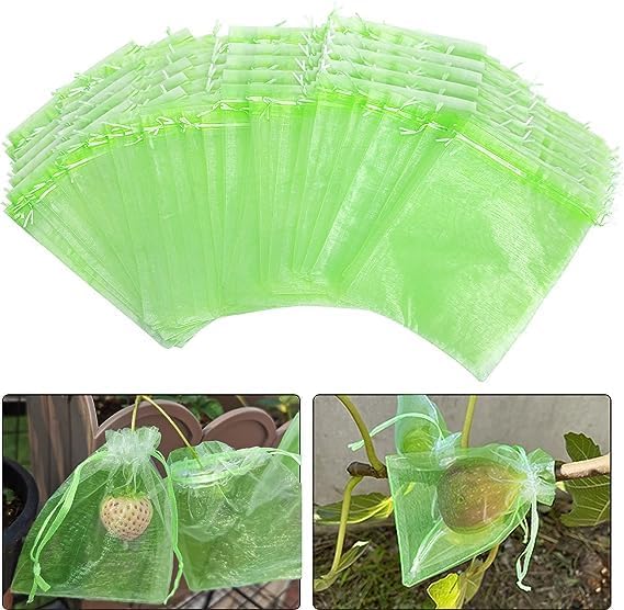 Obstschutzbeutel – 100 Stück – Atmungsaktives Organza – Kordelzug – Vogel- Und Insektenabweisend – Größe Für Trauben Und Äpfel: 20 X 15 Cm