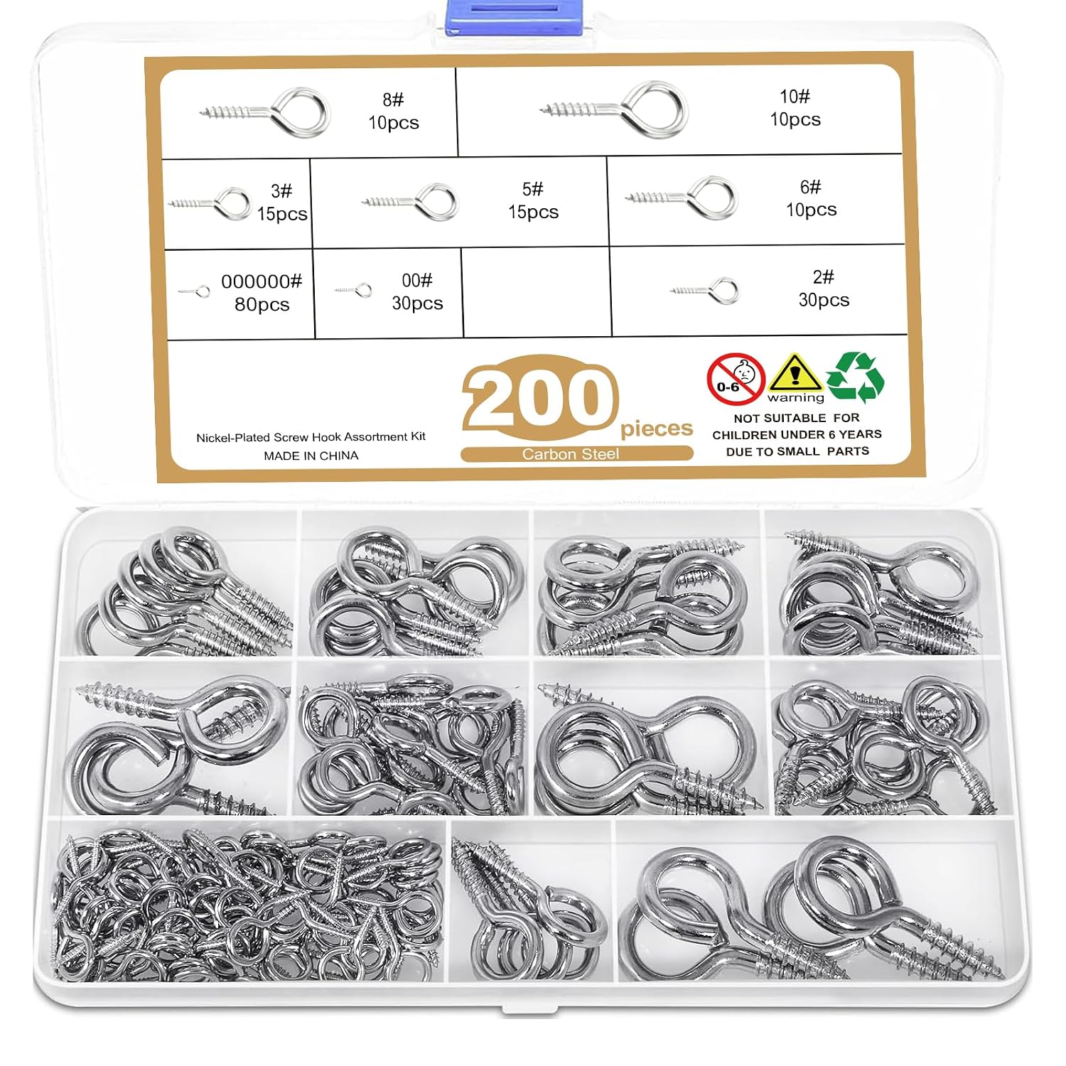 Ösenschrauben – 200er-packung – Vernickelter Stahl – Holzgewinde – Garten Und Haus – 8 Größen