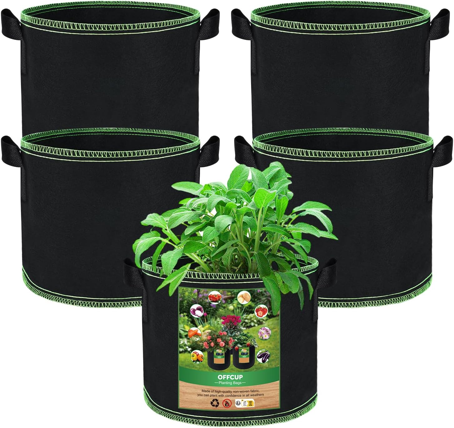 Pflanzsäcke – 5er-pack – Vliesstoff, 20 L – Atmungsaktiv Mit Tragegriffen – Für Gemüse Und Blumen – 30 X 22 Cm