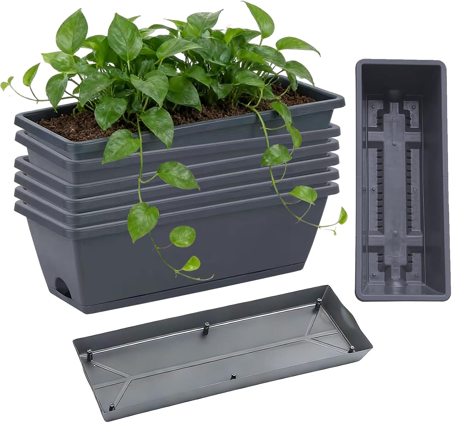 Balkon-pflanzgefäß-set – 6er-set – Polypropylen – Integrierter Wasserspeicher – Für Terrasse Und Garten – 43 X 19 X 15 Cm
