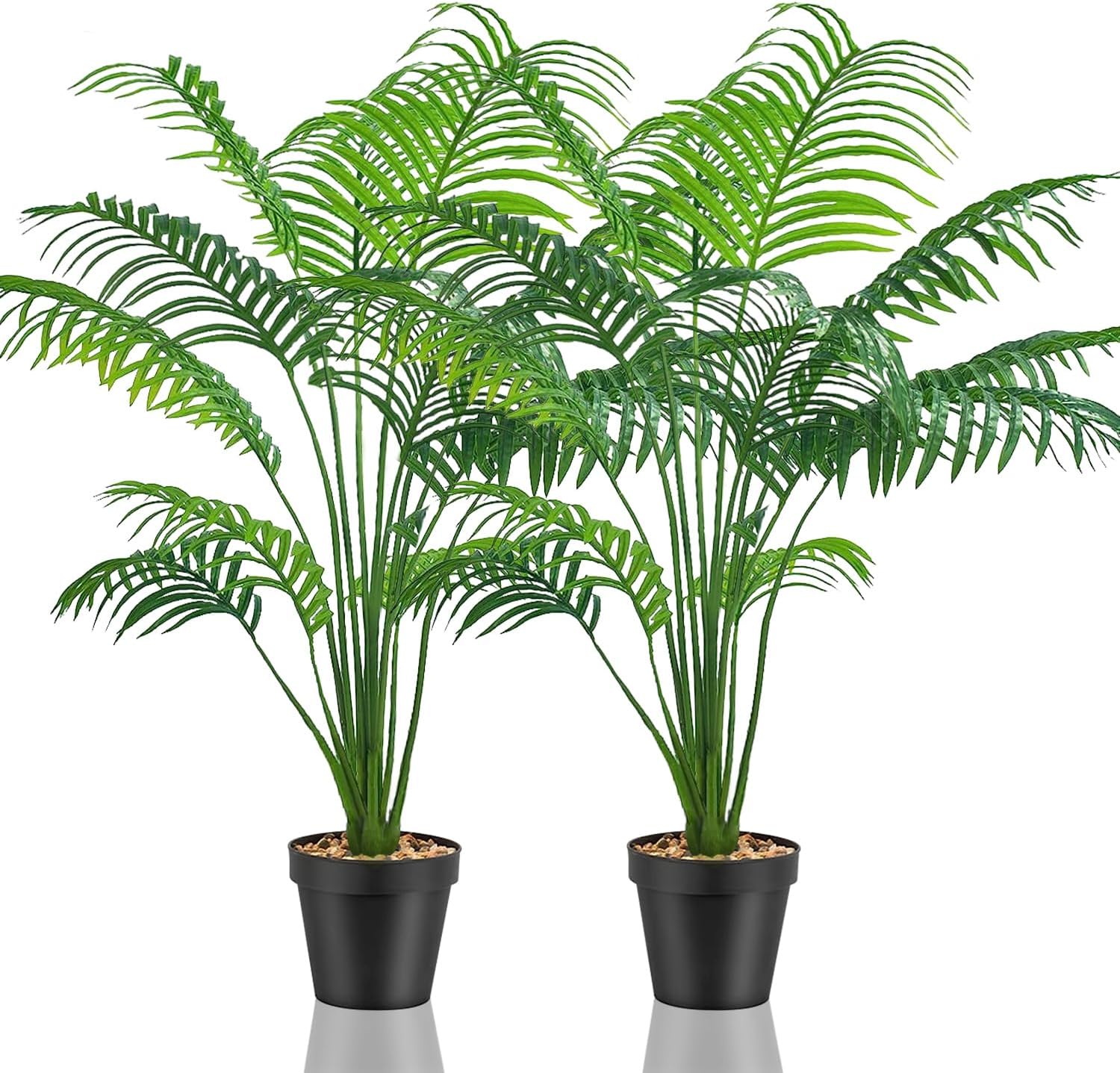Set Mit 2 Künstlichen Pflanzen – Palme Und Monstera Aus Kunststoff – Dekoration Für Drinnen Und Draußen – 60 Cm Und 53 Cm