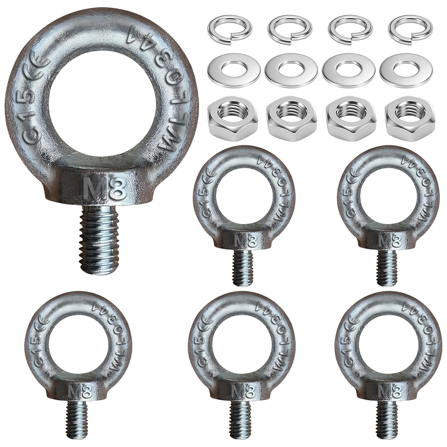 M8 Hebering – 6er-pack – Verzinkter Stahl C15 – Tragfähigkeit 140 Kg – Din 580 – Für Heimwerker Und Industrie