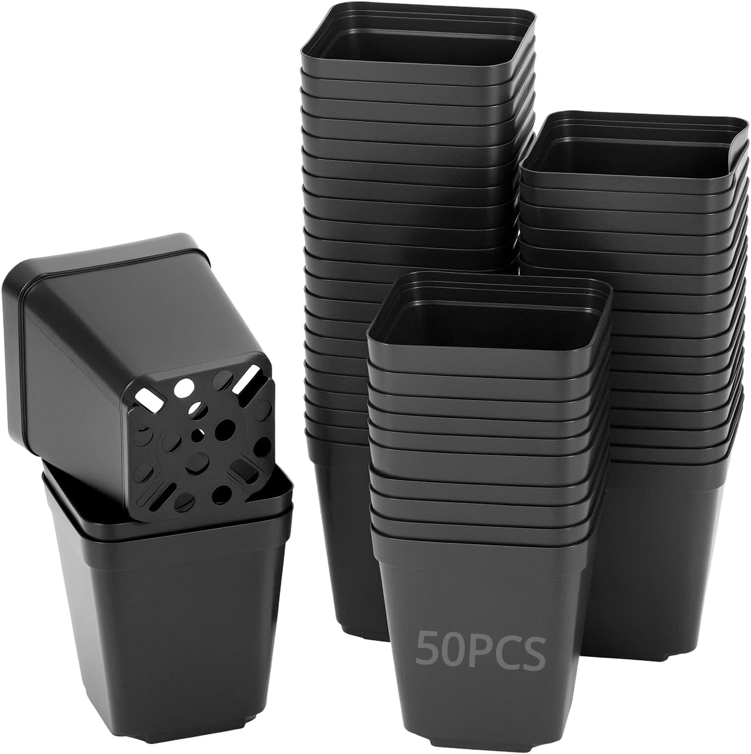 Anzuchttöpfe - 50 Stück - Kunststoff - 5,5 Cm Quadrat - Mit Drainage - Für Sämlinge Und Stecklinge
