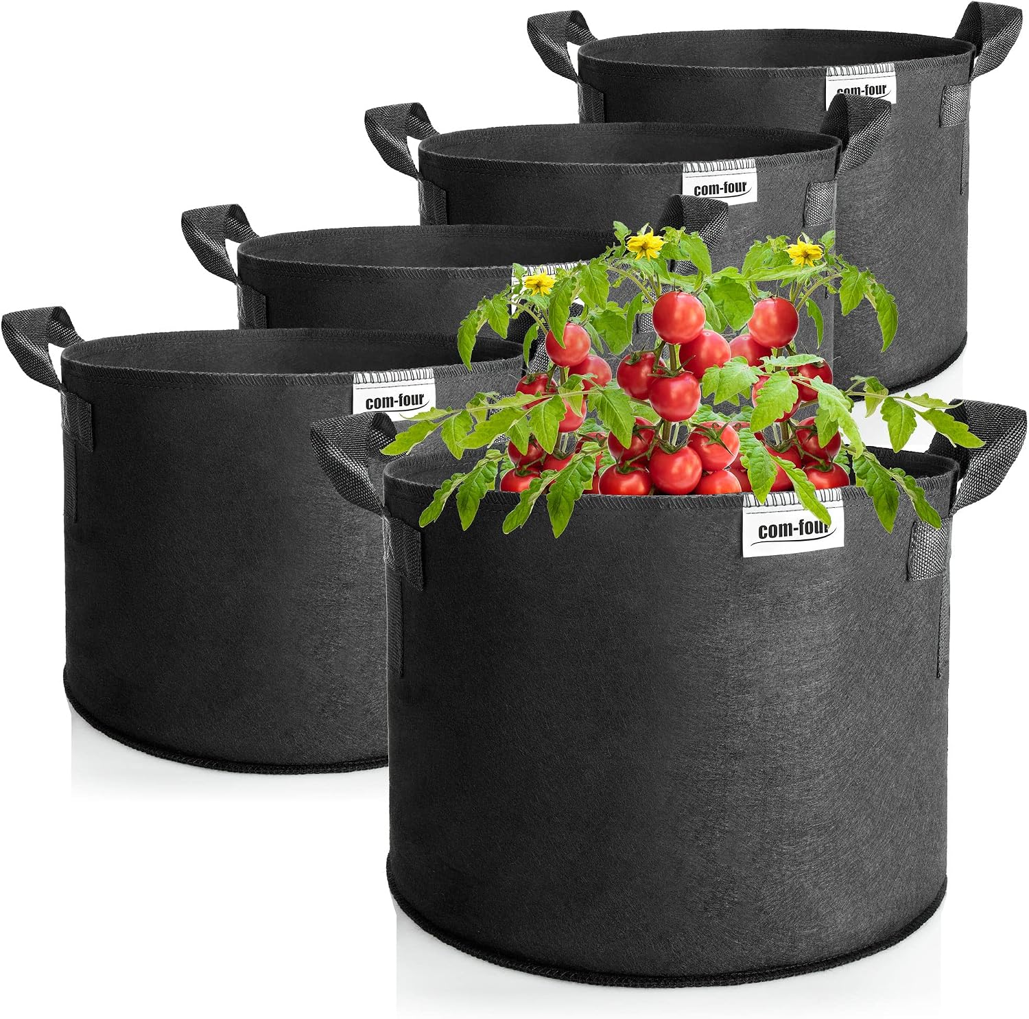 Pflanzsäcke – 5er-pack – Polyester – 95 L – Mit Griffen Und Wasserablauf – Für Kartoffeln Und Tomaten – Schwarz