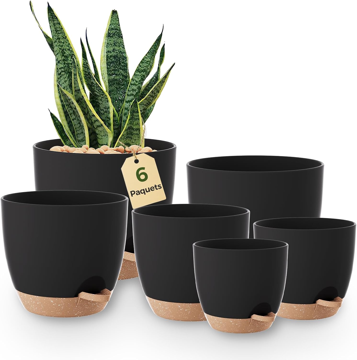 Set Mit 6 Selbstbewässernden Kunststofftöpfen – Mattschwarz – Integrierter Wasserablauf – Für Den Innen- Und Außenbereich – 12,7 Cm Bis 20,3 Cm