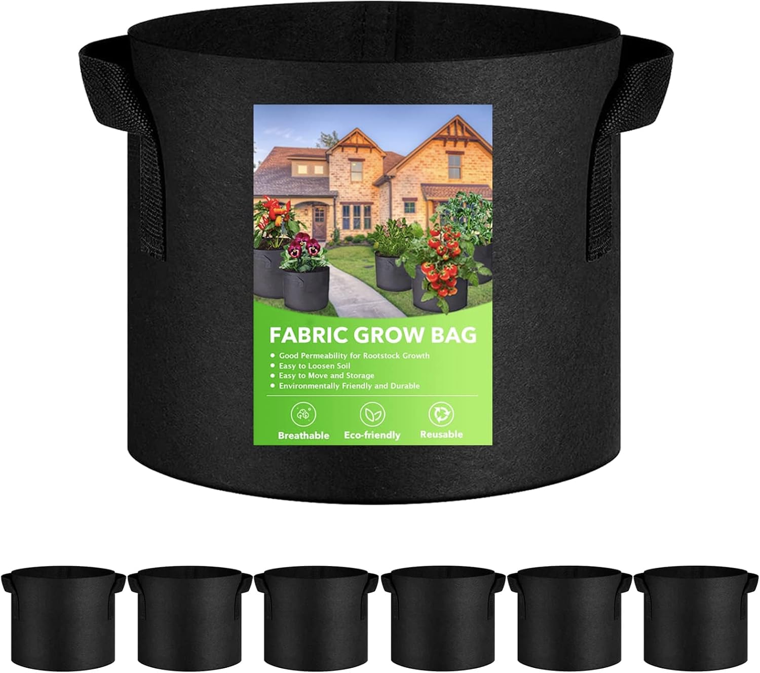 Pflanzsäcke – 6er-pack – Vliesstoff – Atmungsaktiv Und Wasserdurchlässig – Für Gemüse Und Obst – 60 L, Schwarz