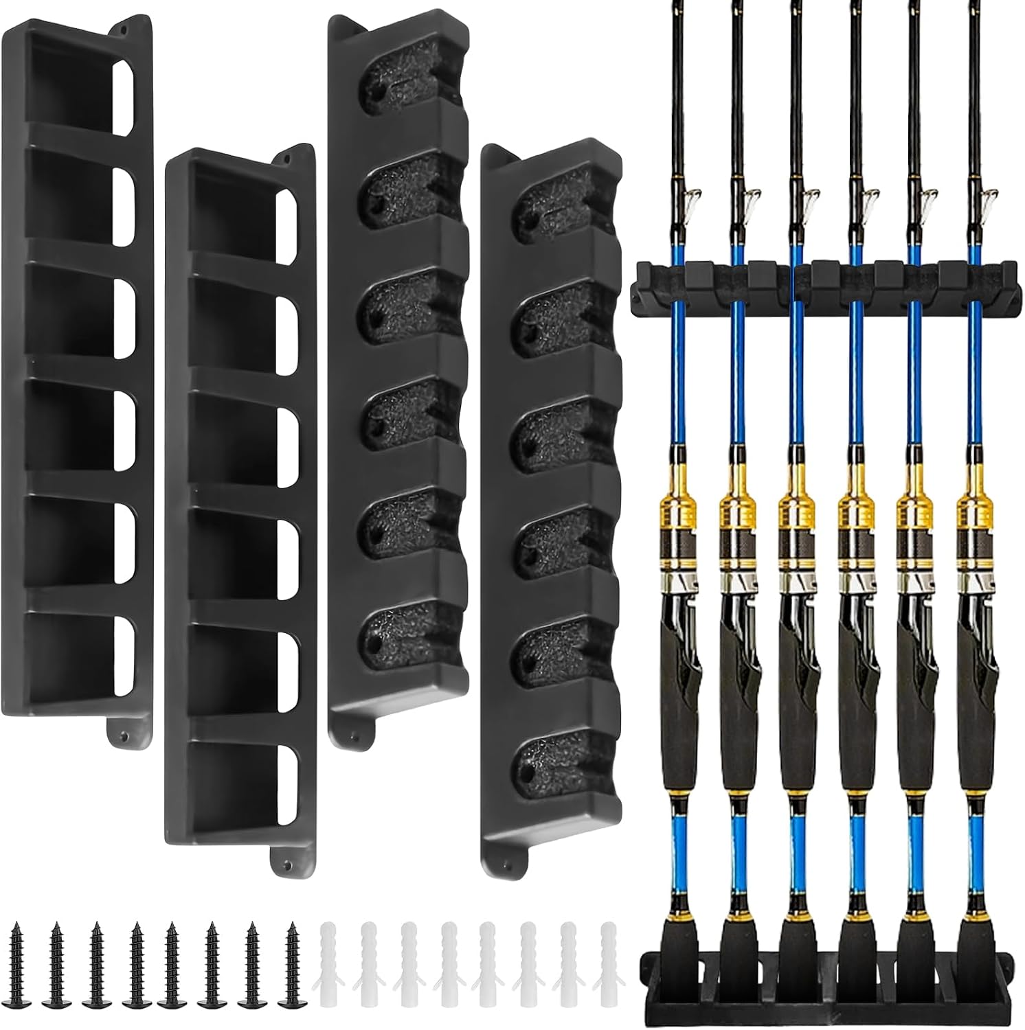 Angelrutenhalter – 2er-set – Abs Und Eva-schaum – Vertikale Aufbewahrung Für 12 Ruten – Garage Und Schuppen – Schwarz, 35 X 6,5 X 3,4 Cm