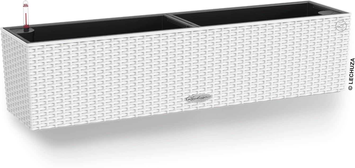 Balkon-pflanzgefäß – 1 Stück – Rattanoptik – Wasserreservoir – Für Drinnen Und Draußen – Weiß, 79 X 19 X 19 Cm