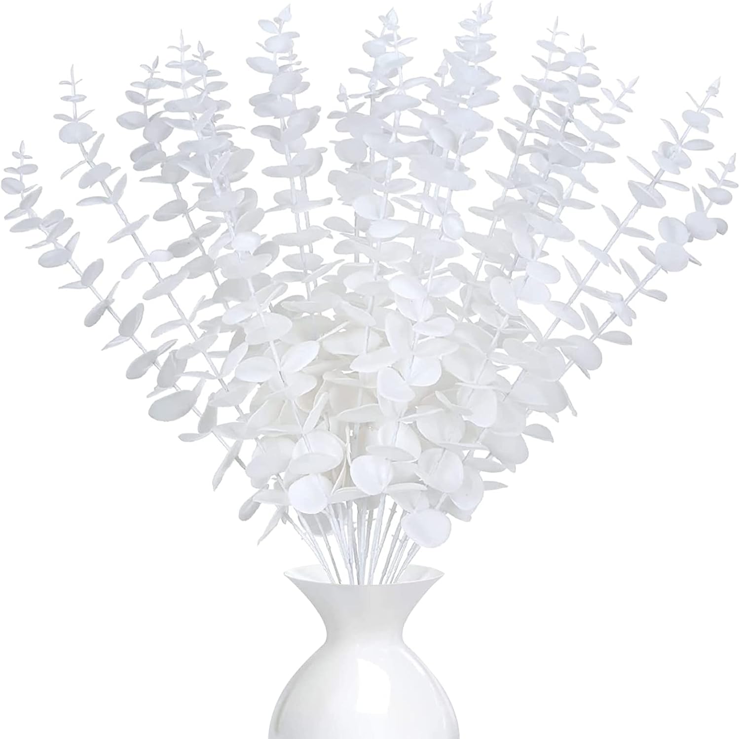 Eukalyptuszweig – 20 Stück – Weißer Kunststoff – Flexibler Stiel – Hochzeitsdekoration – 38 Cm