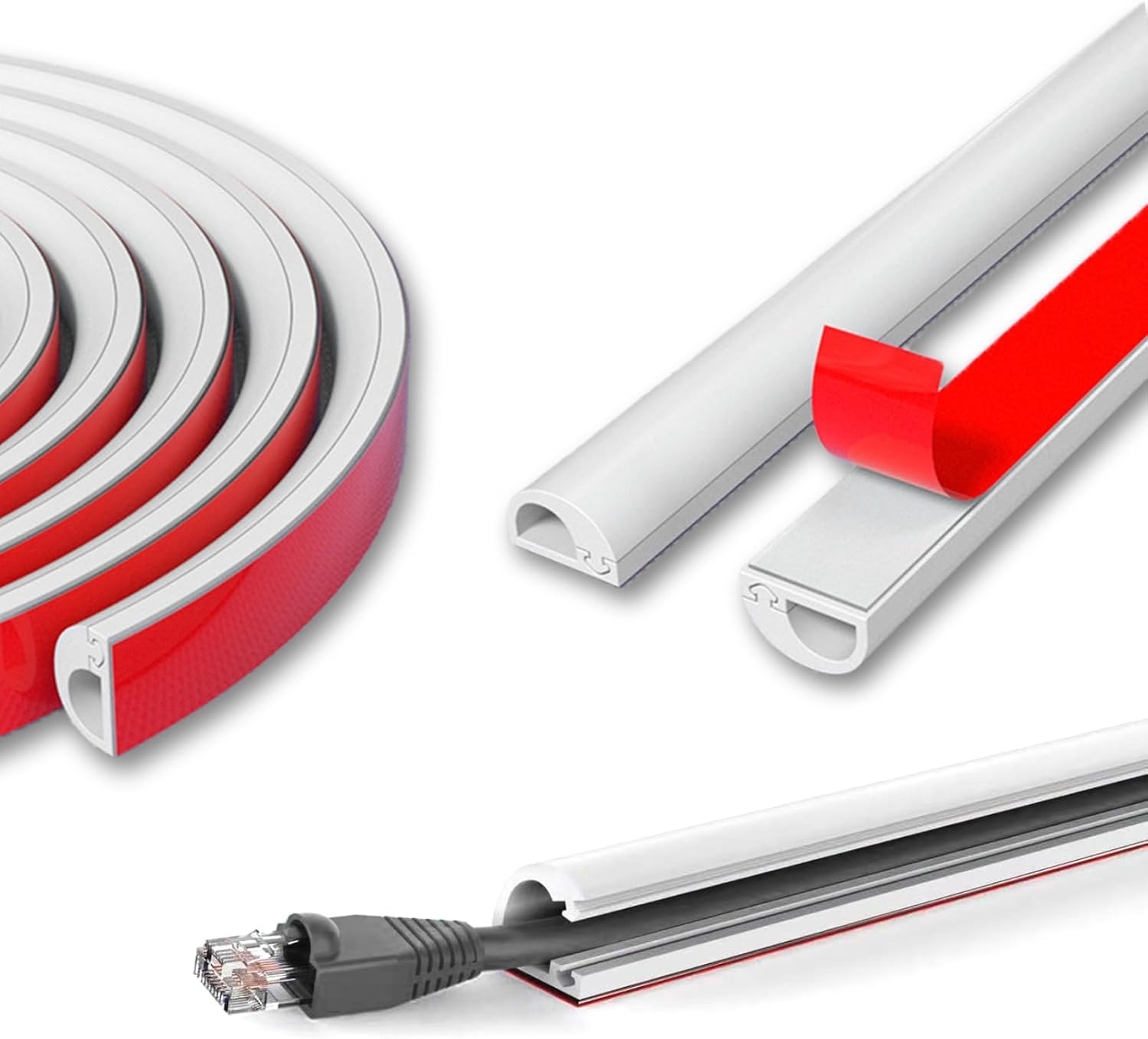 Kabelkanal – 1 Meter – Flexibles Weißes Pvc – Selbstklebend, Kein Bohren Erforderlich – Für Wände, Böden Und Fußleisten – 15 X 10 Mm