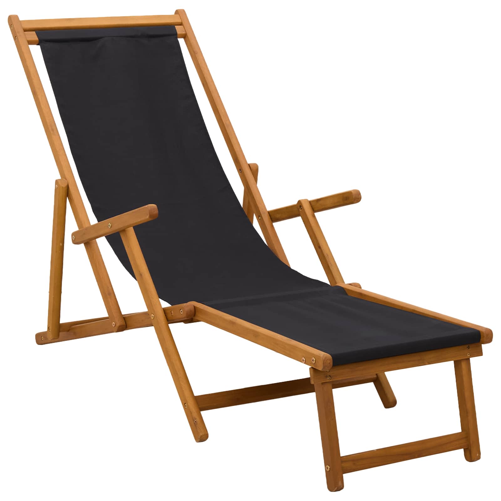 Vidaxl Folding Sun Lounger 3 Position Solid Eucalyptus Wood Black