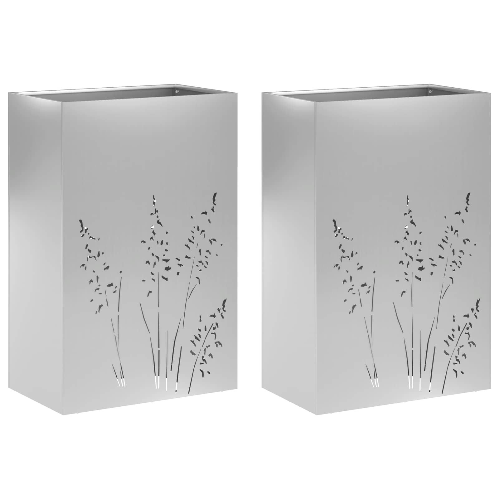 Vidaxl Garden Planter 2 Pcs Silver 50 X 30 X 75 Cm Galvanised Steel