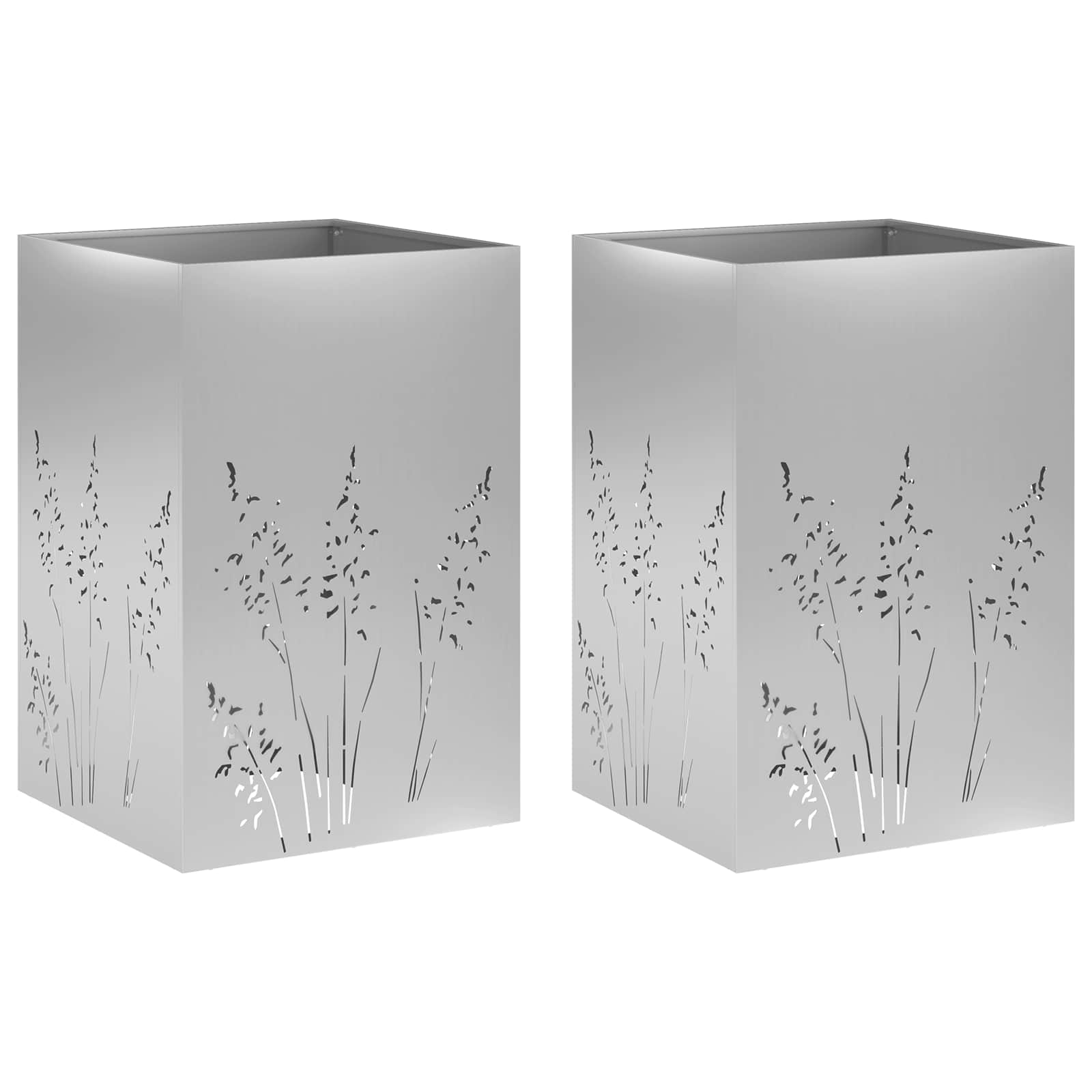 Vidaxl Garden Planter 2 Pcs Silver 50 X 50 X 75 Cm Galvanised Steel