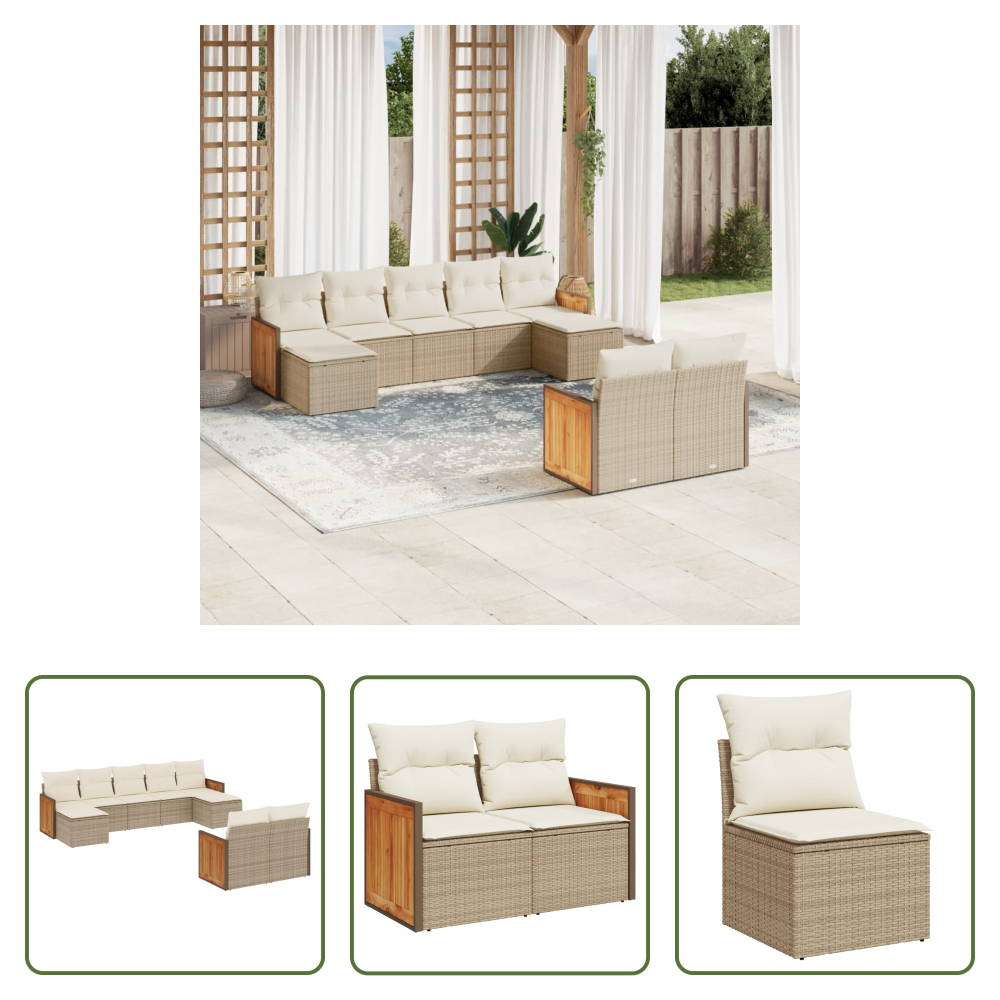 Gartensessel - 9-tlg. Garten-sofagarnitur Mit Kissen Beige Poly Rattan