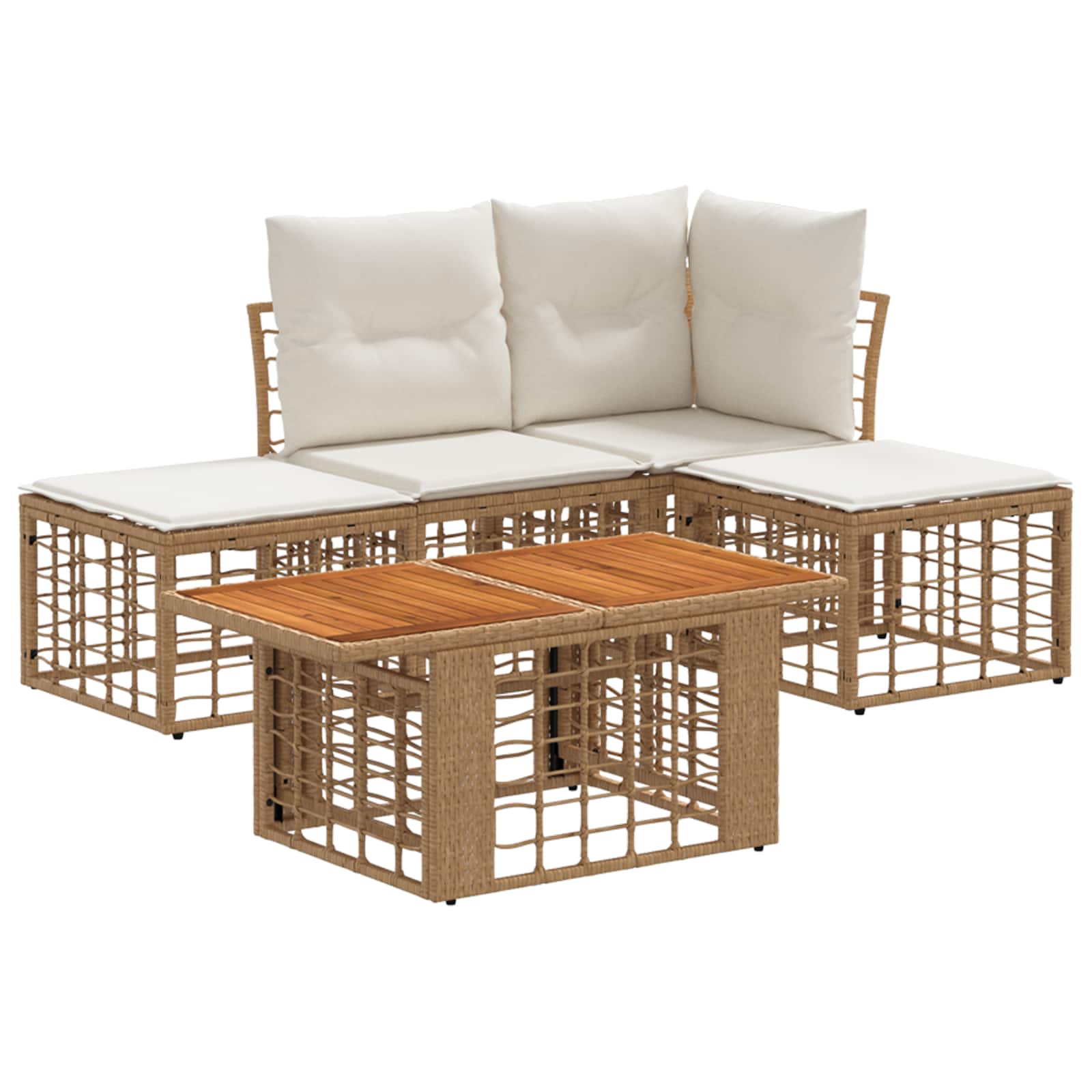 Vidaxl Garden Sofa Set 5 Pcs Natural And Cream White Poly Rattan