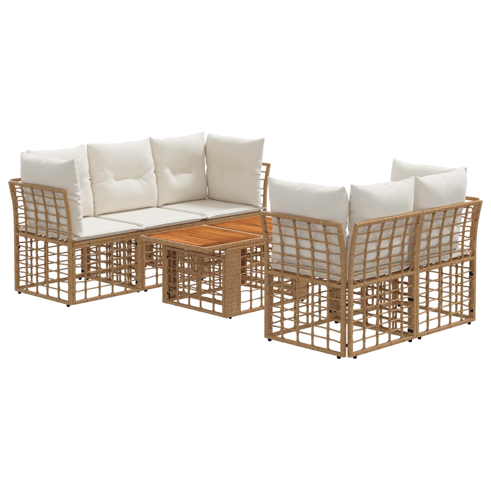 Vidaxl Garden Sofa Set 6 Pcs Natural And Cream White Poly Rattan