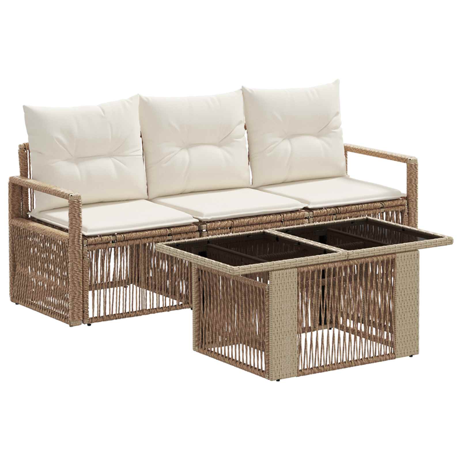 Vidaxl Garden Sofa Set 4 Pcs Beige And Cream White Poly Rattan